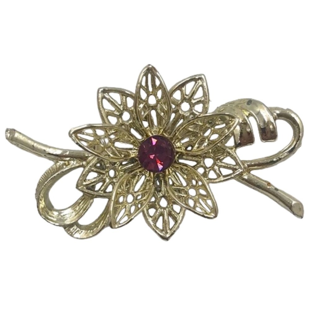 Floral Gem Silver Tone Brooch/Pin